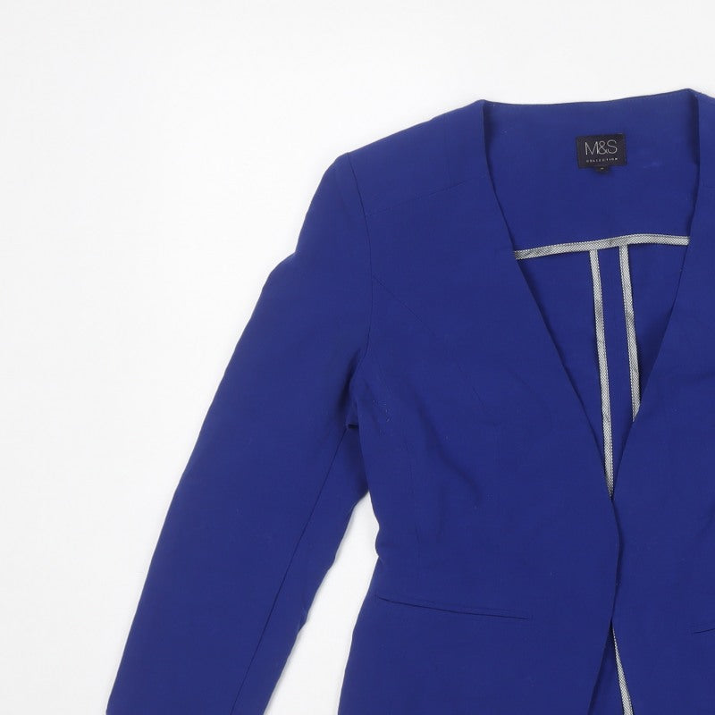 Marks & Spencer Women Blue UK 8 Petite Tailored Collarless Blazer