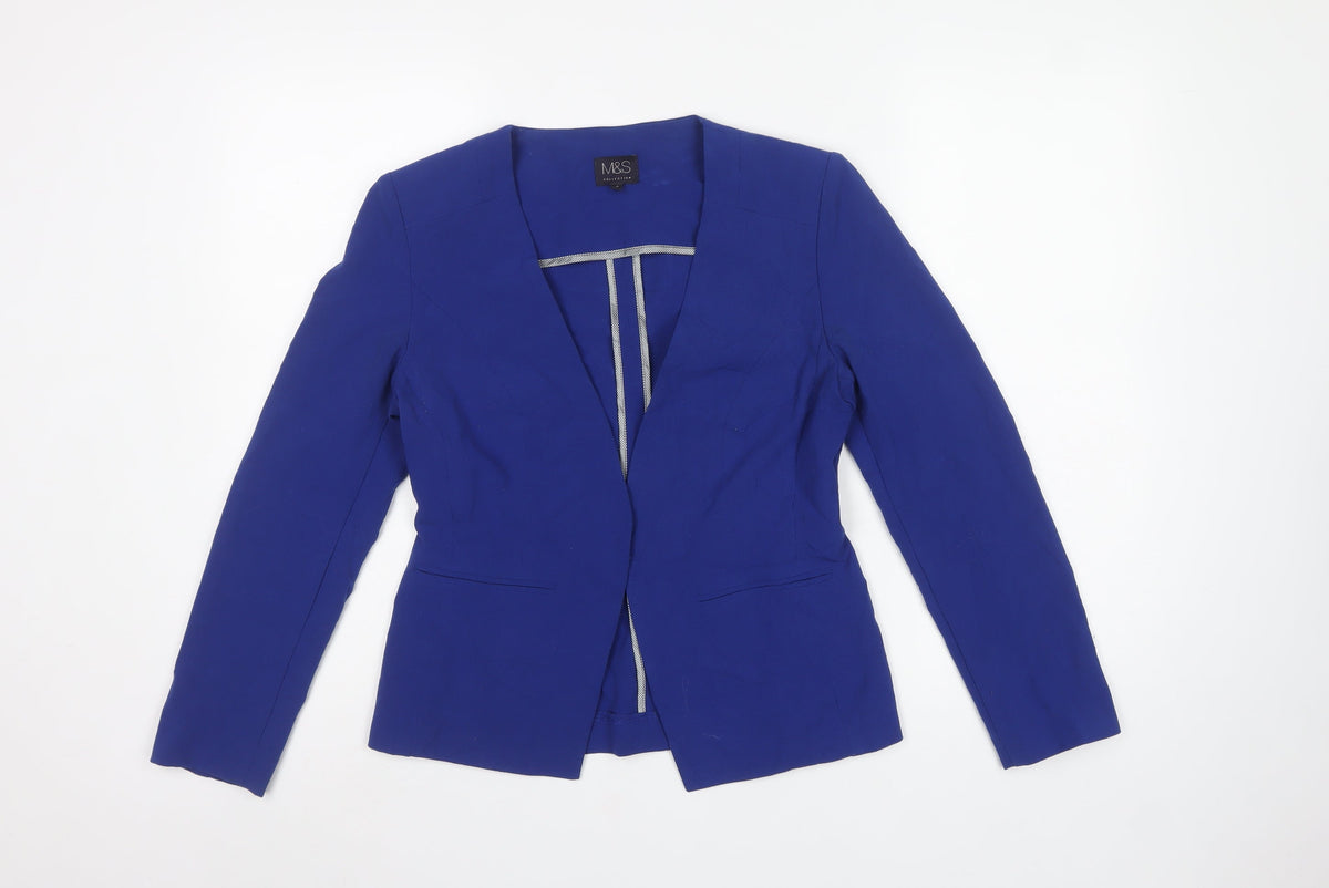 Marks & Spencer Women Blue UK 8 Petite Tailored Collarless Blazer