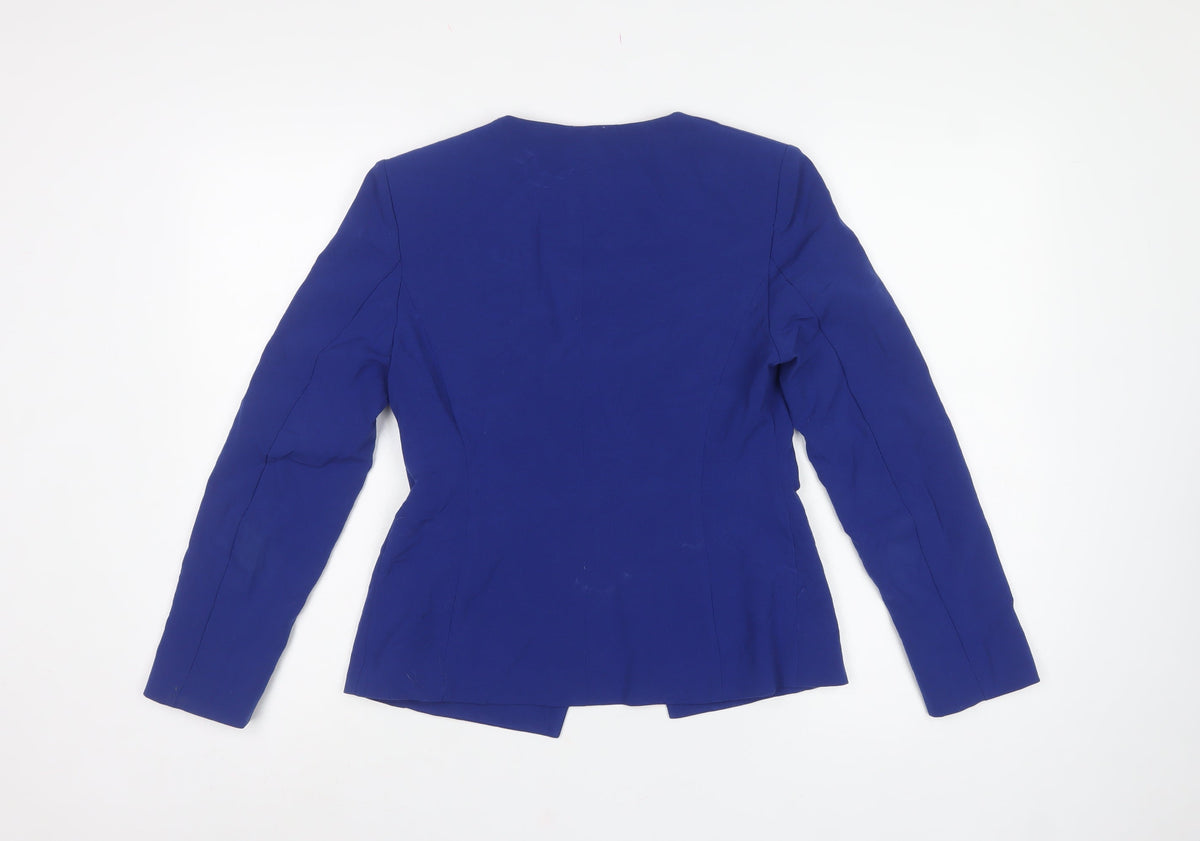 Marks & Spencer Women Blue UK 8 Petite Tailored Collarless Blazer