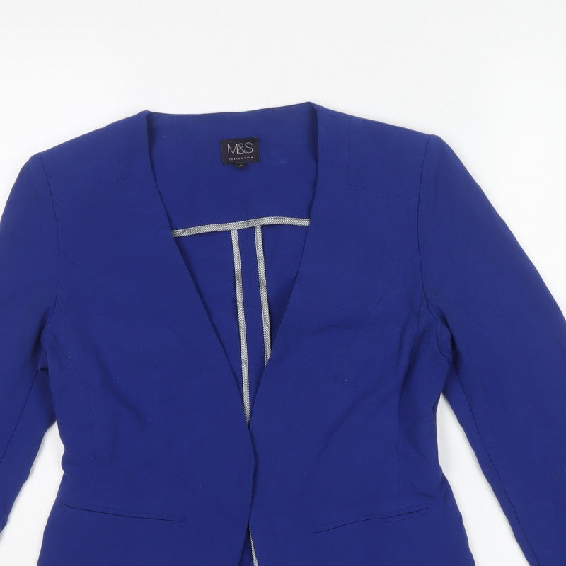Marks & Spencer Women Blue UK 8 Petite Tailored Collarless Blazer
