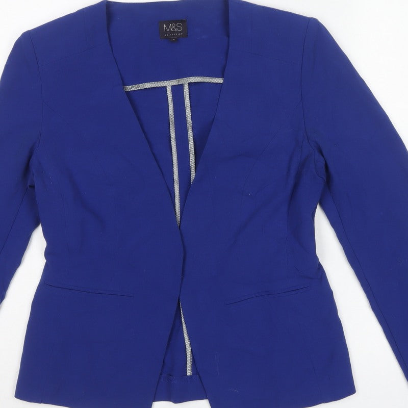 Marks & Spencer Women Blue UK 8 Petite Tailored Collarless Blazer