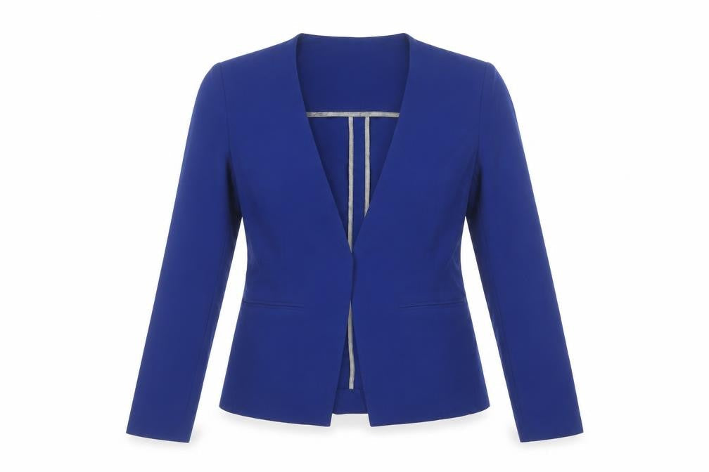 Marks & Spencer Women Blue UK 8 Petite Tailored Collarless Blazer