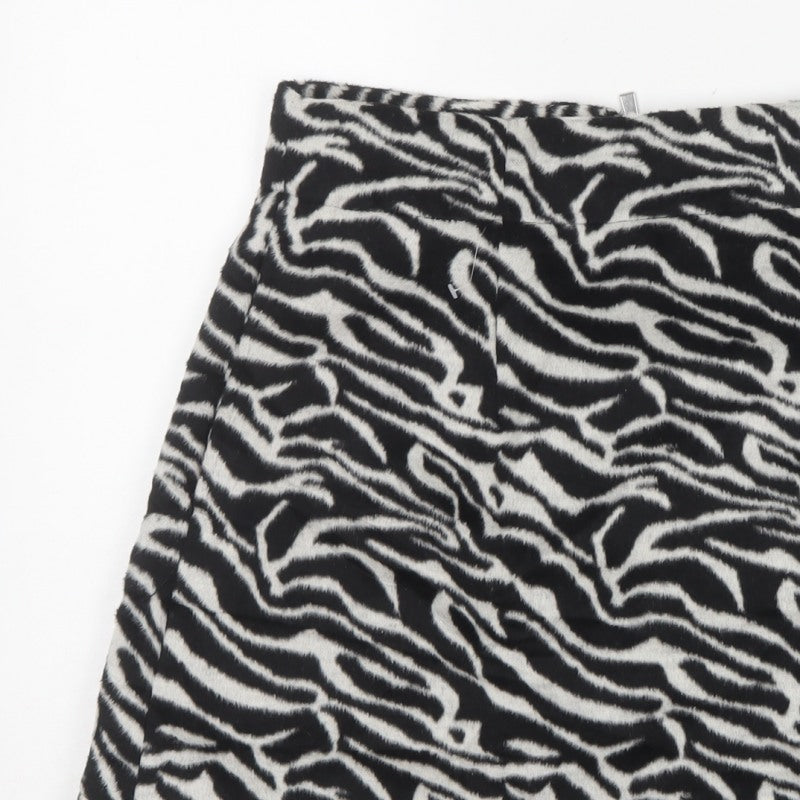 Forever Unique Women Black Zebra Print A-Line Mini Skirt UK 16