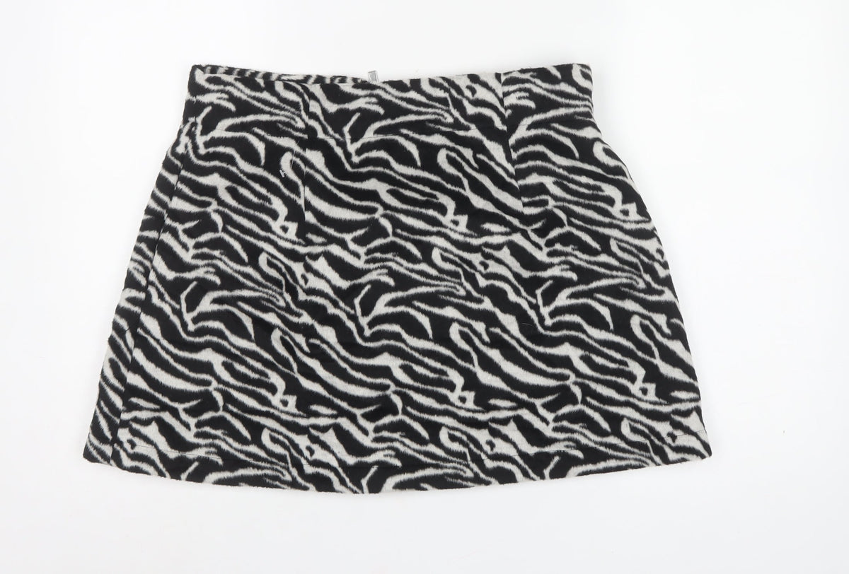 Forever Unique Women Black Zebra Print A-Line Mini Skirt UK 16