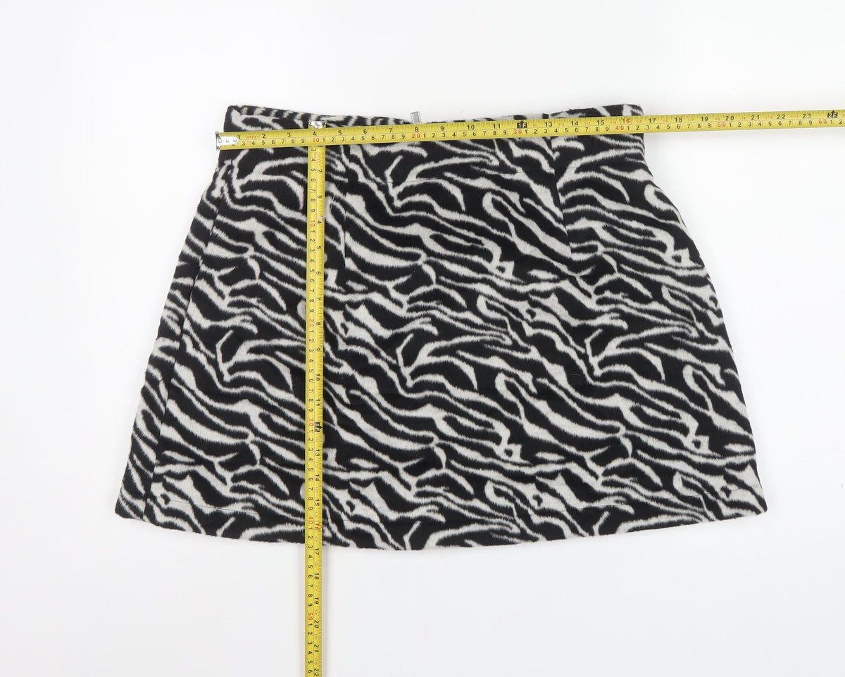 Forever Unique Women Black Zebra Print A-Line Mini Skirt UK 16