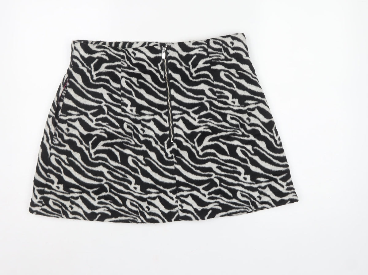 Forever Unique Women Black Zebra Print A-Line Mini Skirt UK 16