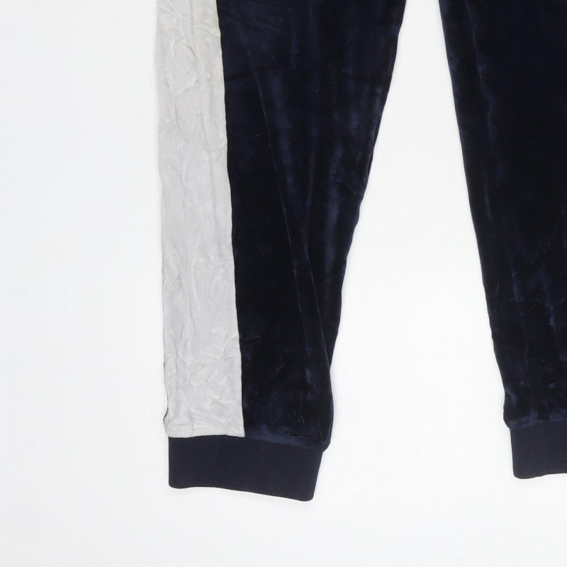FILA Men’s Blue Velour Joggers L Logo Side Stripe Drawstring