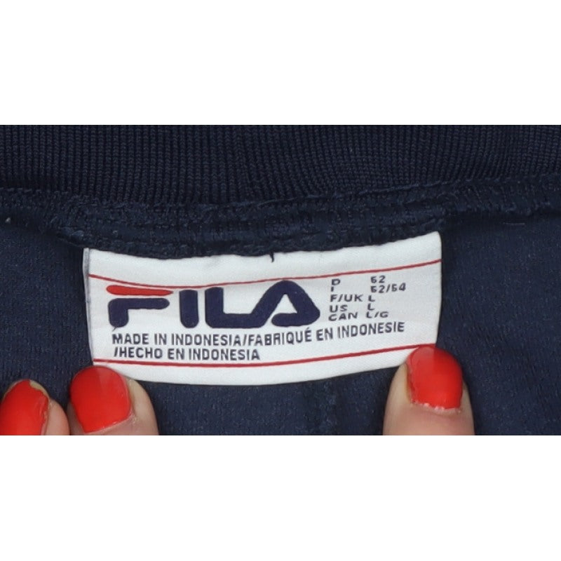 FILA Men’s Blue Velour Joggers L Logo Side Stripe Drawstring