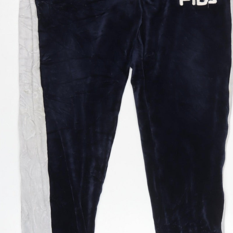 FILA Men’s Blue Velour Joggers L Logo Side Stripe Drawstring
