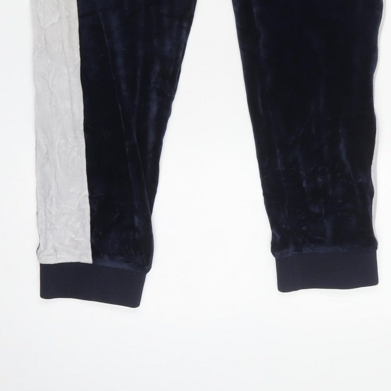 FILA Men’s Blue Velour Joggers L Logo Side Stripe Drawstring