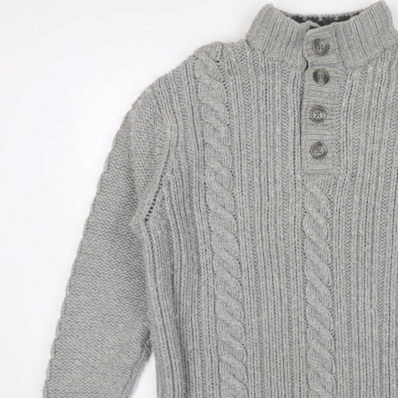 Rocha John Rocha Men’s Grey XL Cable Knit High Neck Henley Jumper