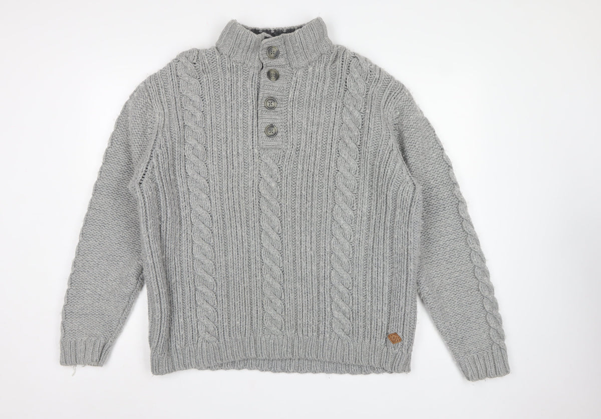 Rocha John Rocha Men’s Grey XL Cable Knit High Neck Henley Jumper