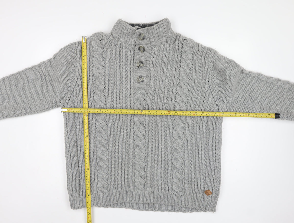 Rocha John Rocha Men’s Grey XL Cable Knit High Neck Henley Jumper