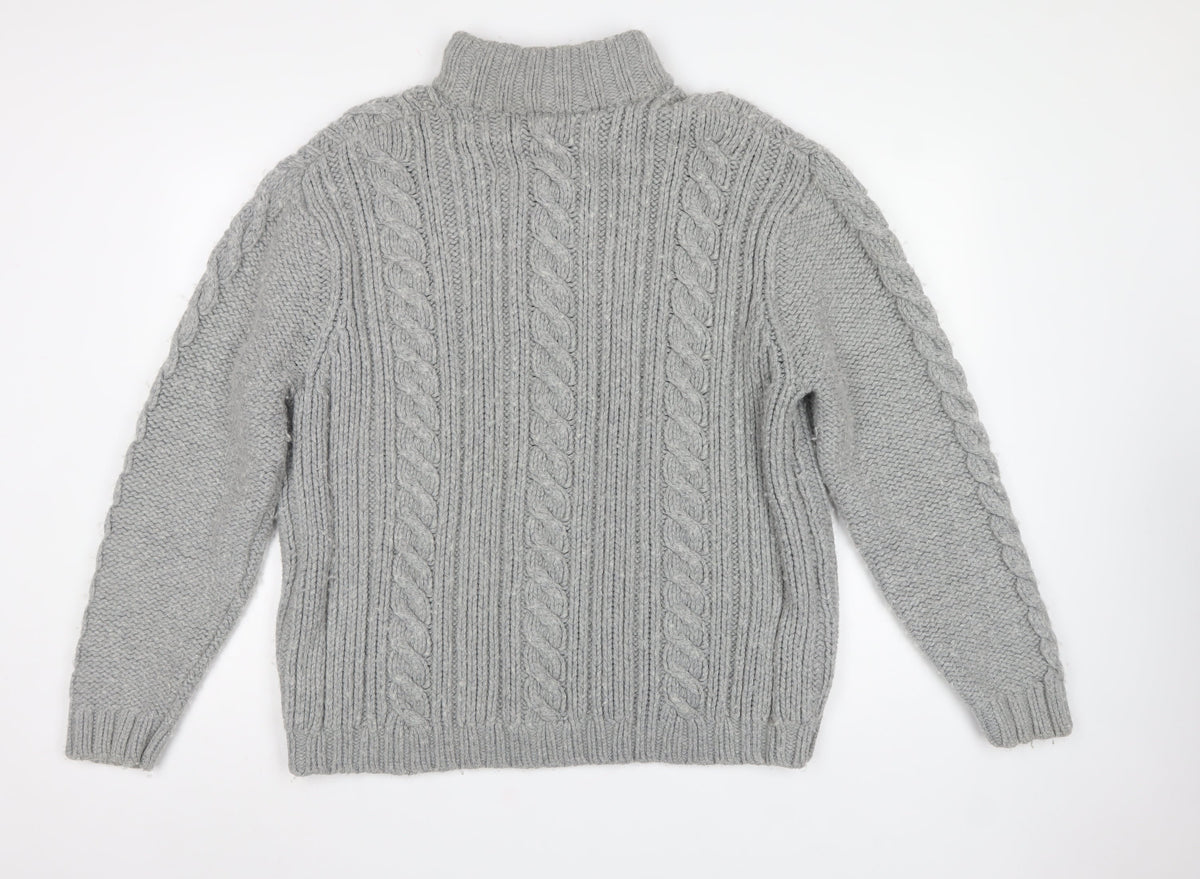 Rocha John Rocha Men’s Grey XL Cable Knit High Neck Henley Jumper