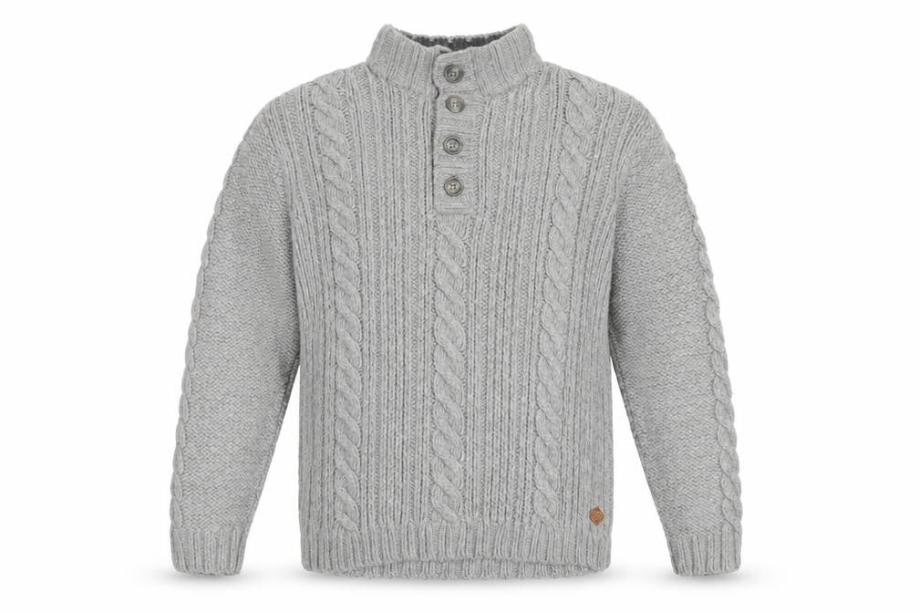 Rocha John Rocha Men’s Grey XL Cable Knit High Neck Henley Jumper