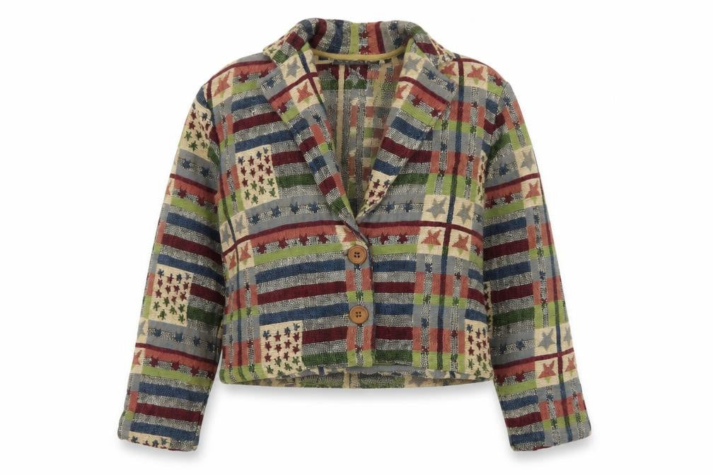 New Identity Women’s Multicoloured S Cropped Geometric Cotton Jacket