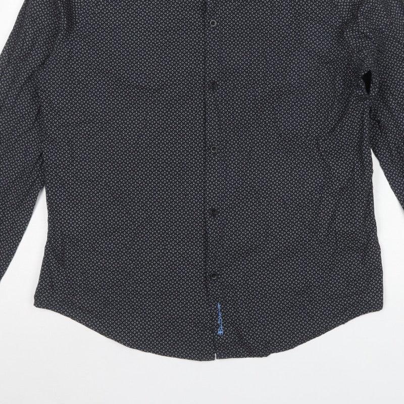 Ben Sherman Men’s Navy L Geometric Cotton Long Sleeve Button-Up Shirt