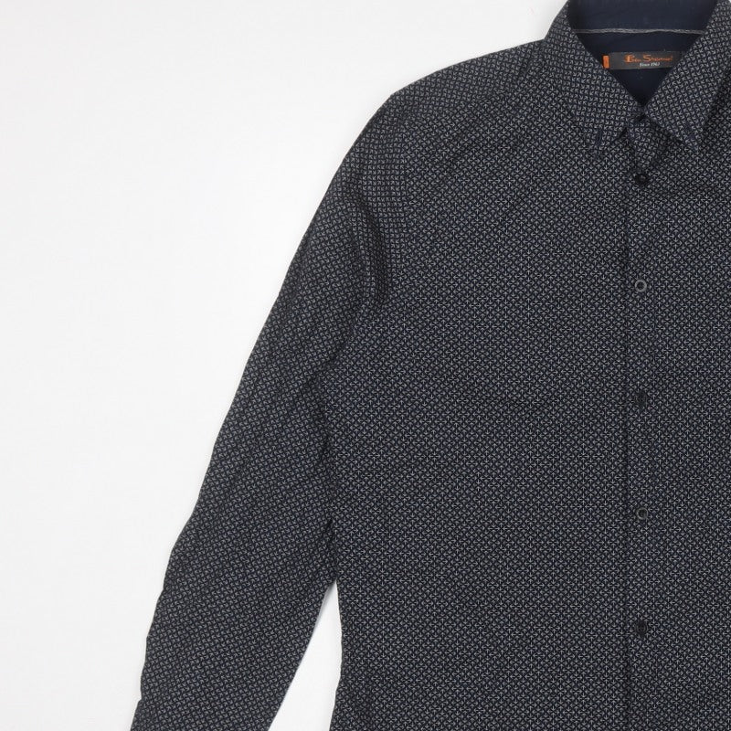 Ben Sherman Men’s Navy L Geometric Cotton Long Sleeve Button-Up Shirt