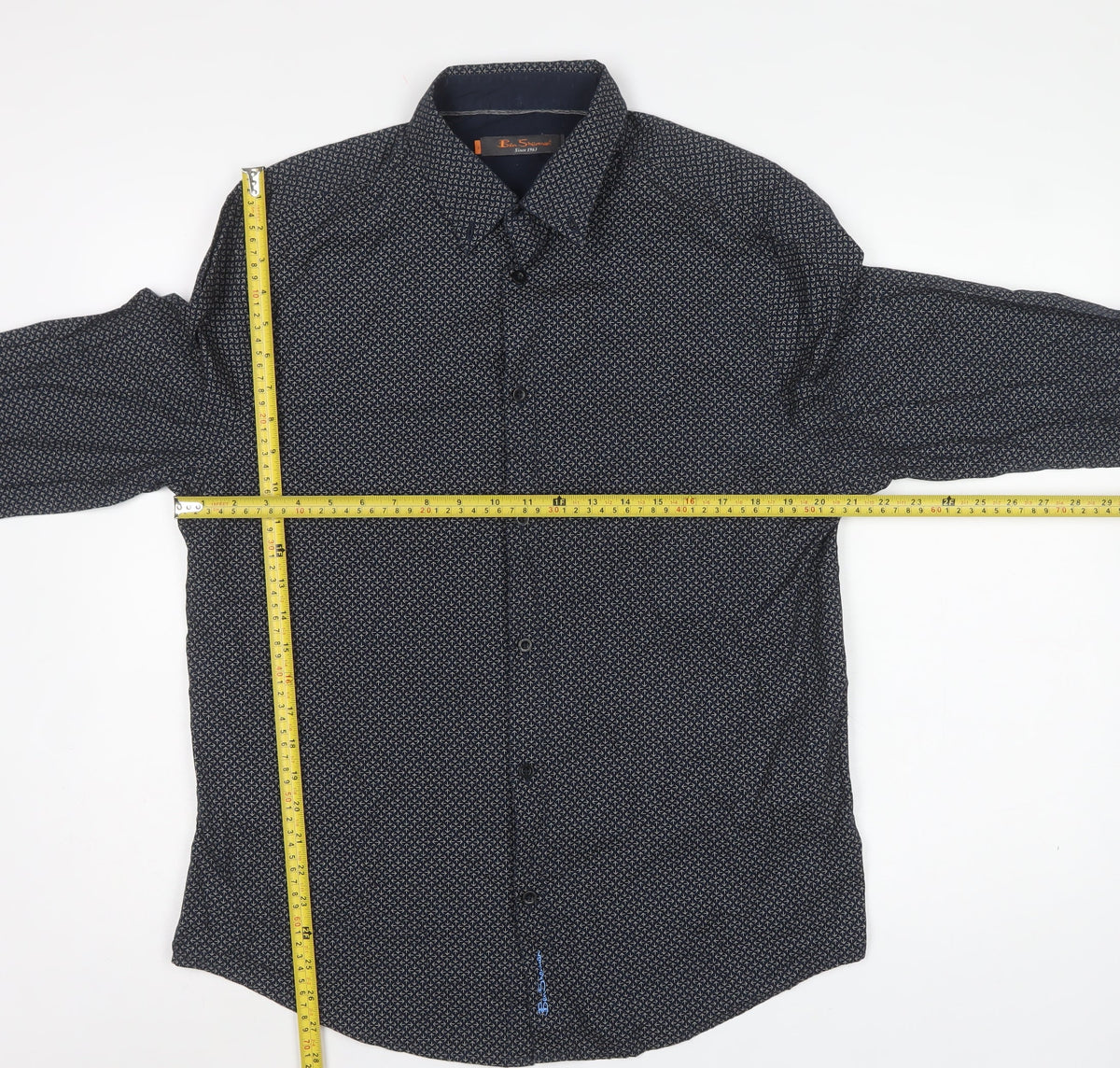 Ben Sherman Men’s Navy L Geometric Cotton Long Sleeve Button-Up Shirt