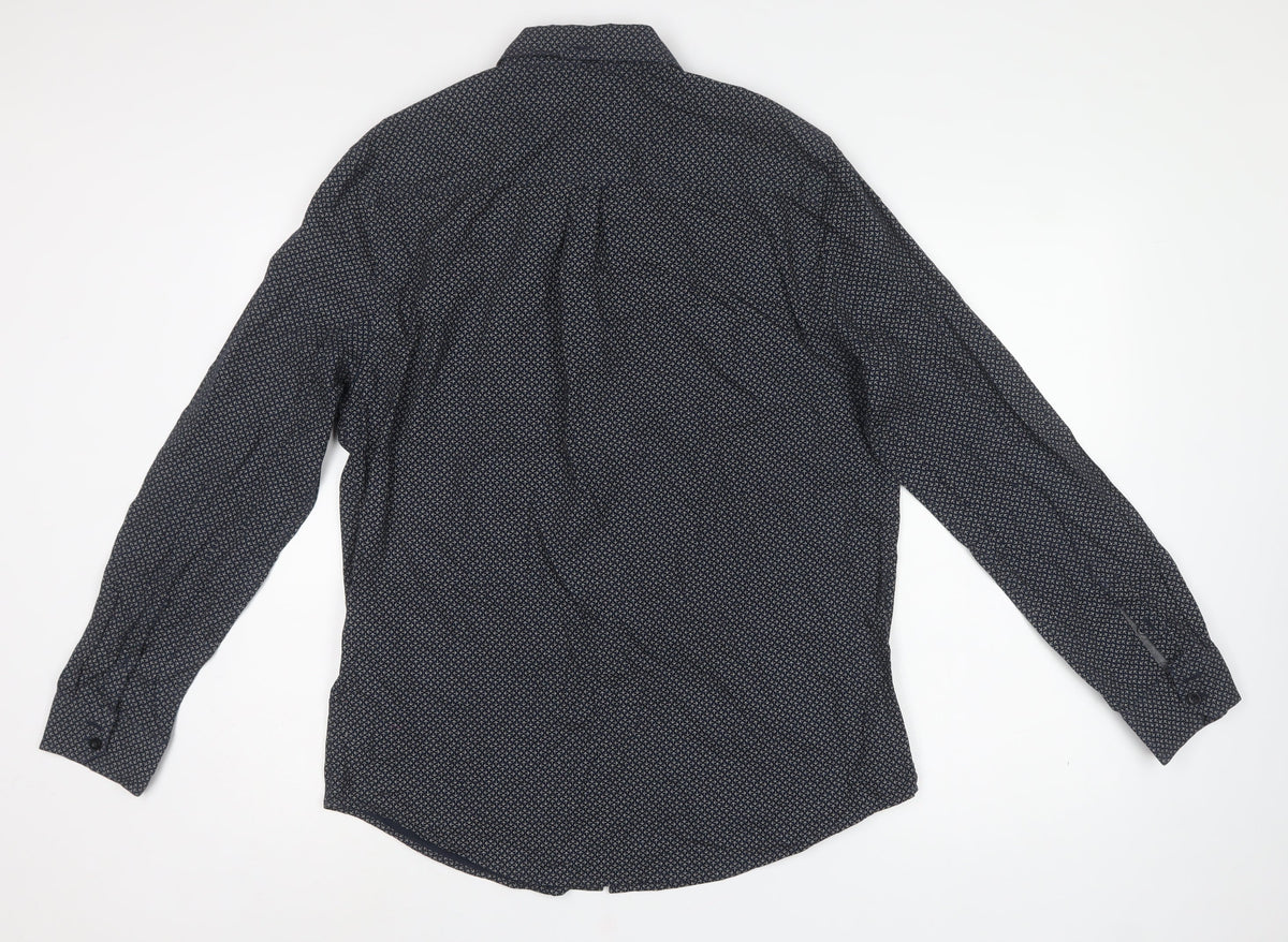 Ben Sherman Men’s Navy L Geometric Cotton Long Sleeve Button-Up Shirt