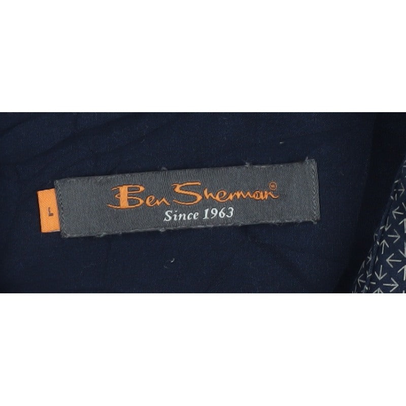 Ben Sherman Men’s Navy L Geometric Cotton Long Sleeve Button-Up Shirt