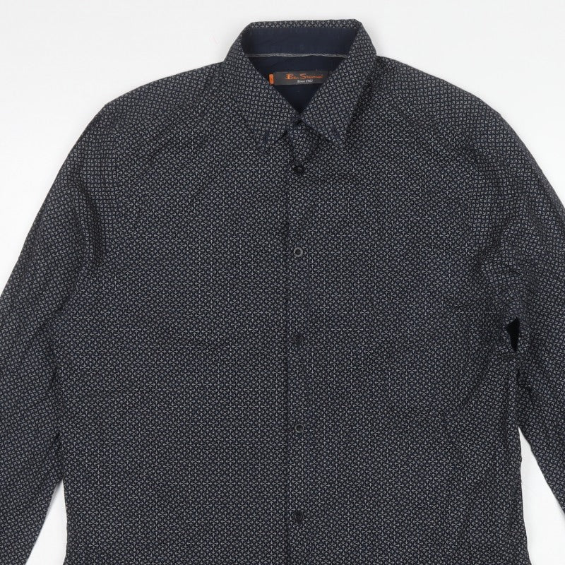 Ben Sherman Men’s Navy L Geometric Cotton Long Sleeve Button-Up Shirt