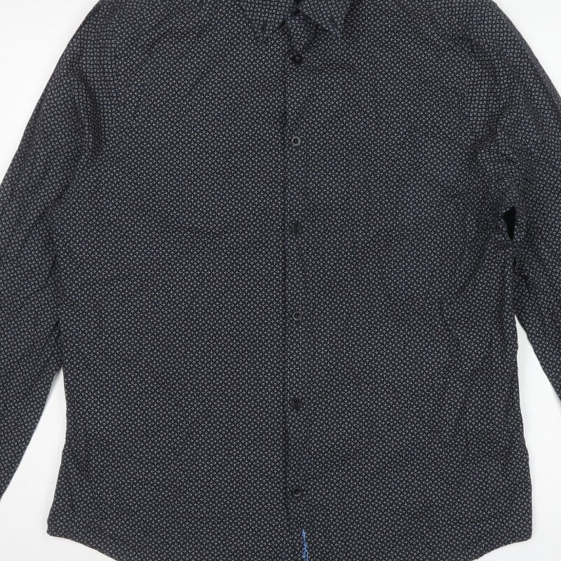 Ben Sherman Men’s Navy L Geometric Cotton Long Sleeve Button-Up Shirt