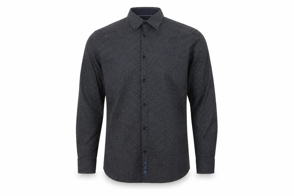 Ben Sherman Men’s Navy L Geometric Cotton Long Sleeve Button-Up Shirt