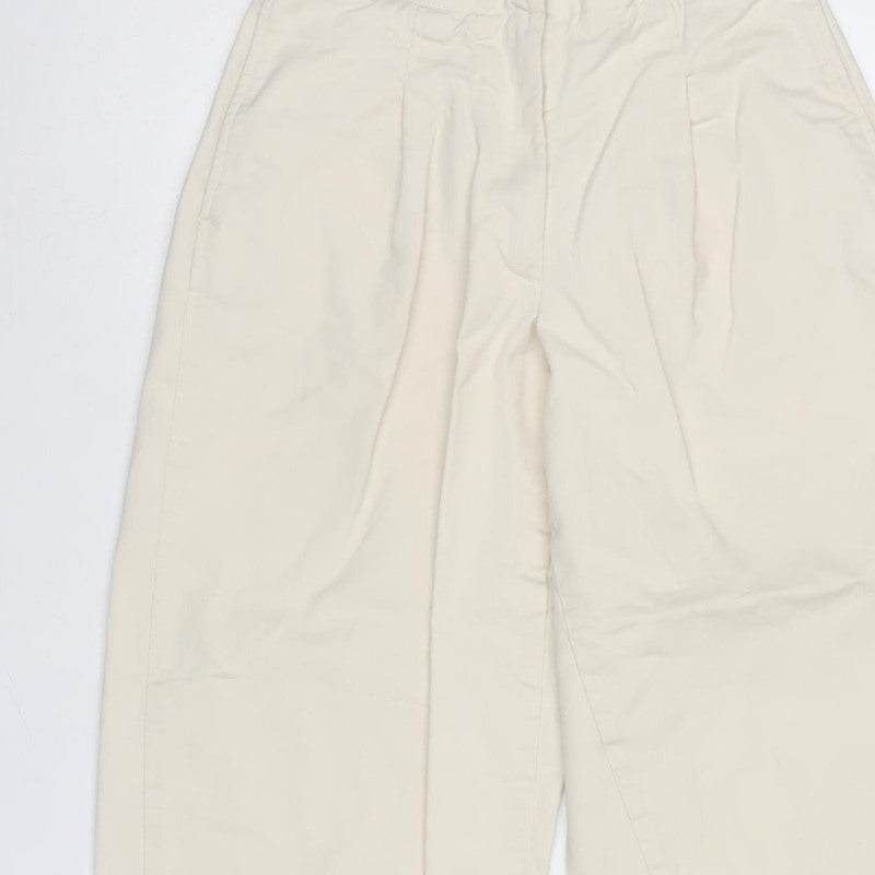 Marks and Spencer Women Ivory UK 10 Short Wide-Leg Cotton Trousers