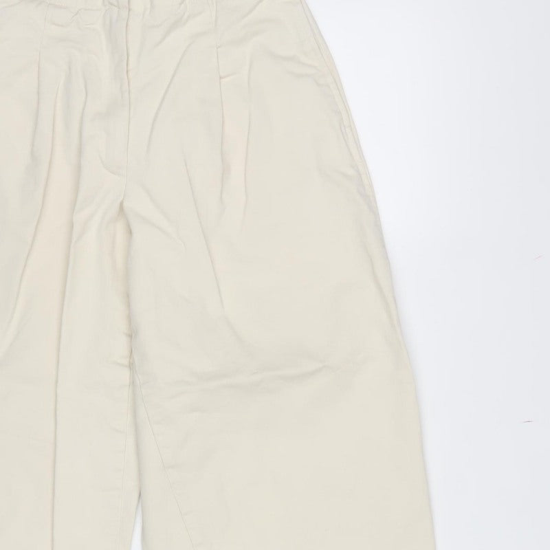Marks and Spencer Women Ivory UK 10 Short Wide-Leg Cotton Trousers