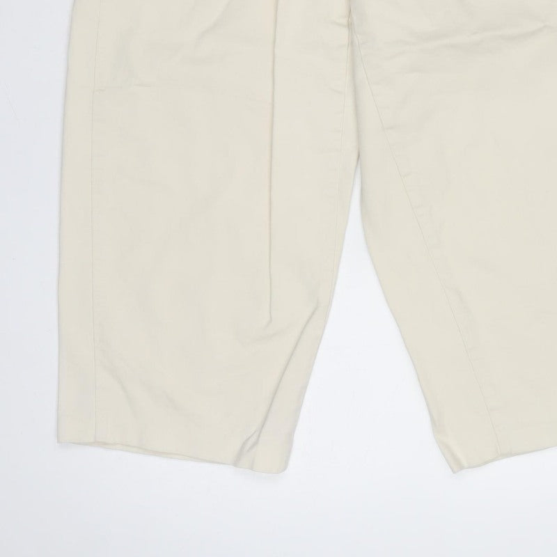 Marks and Spencer Women Ivory UK 10 Short Wide-Leg Cotton Trousers