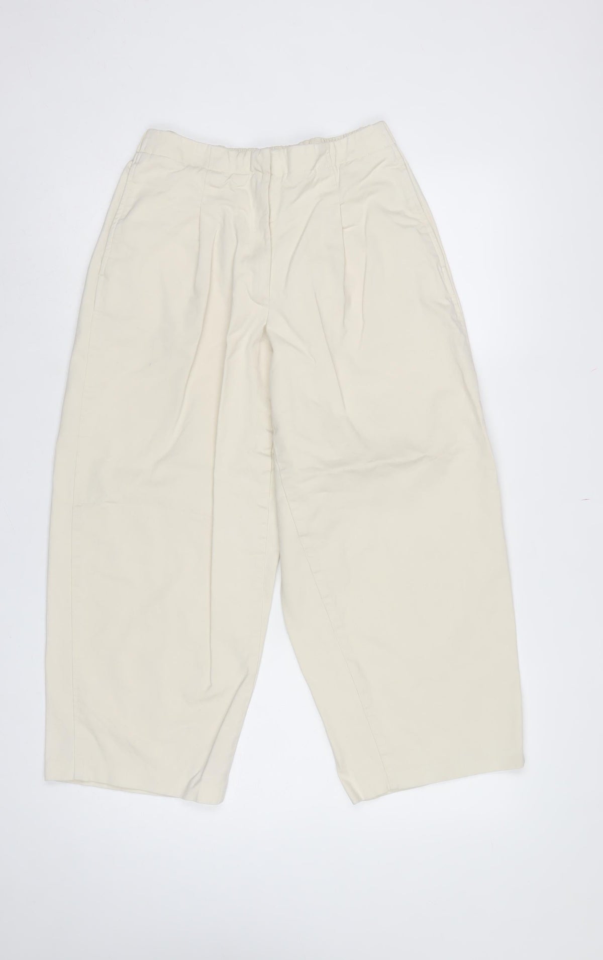 Marks and Spencer Women Ivory UK 10 Short Wide-Leg Cotton Trousers