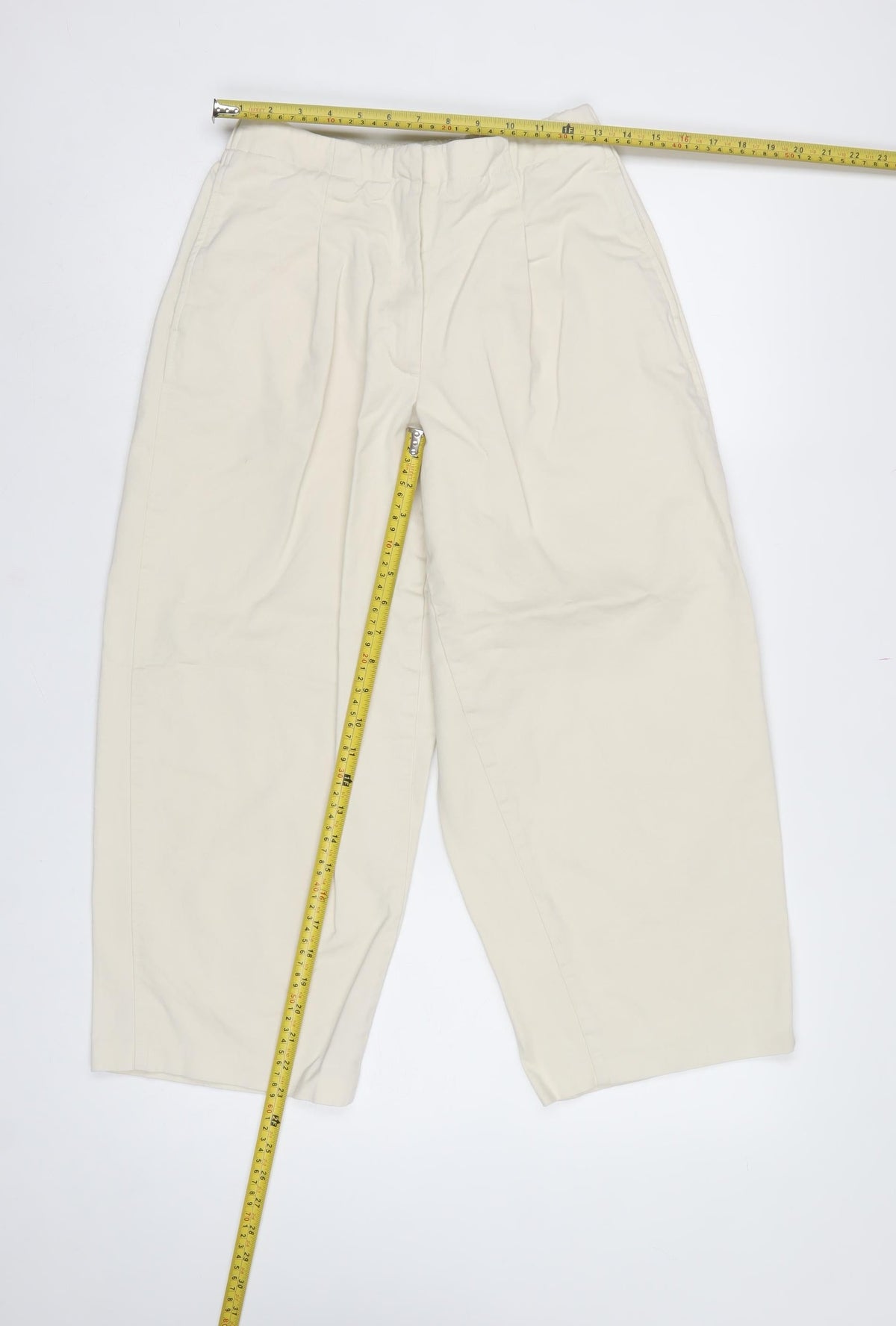 Marks and Spencer Women Ivory UK 10 Short Wide-Leg Cotton Trousers