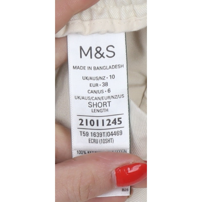 Marks and Spencer Women Ivory UK 10 Short Wide-Leg Cotton Trousers