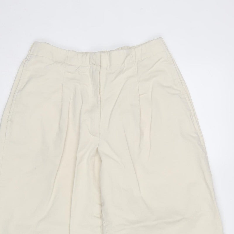 Marks and Spencer Women Ivory UK 10 Short Wide-Leg Cotton Trousers