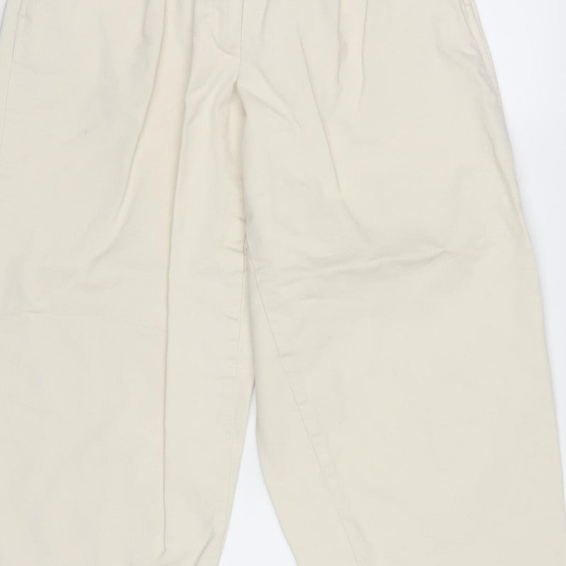 Marks and Spencer Women Ivory UK 10 Short Wide-Leg Cotton Trousers