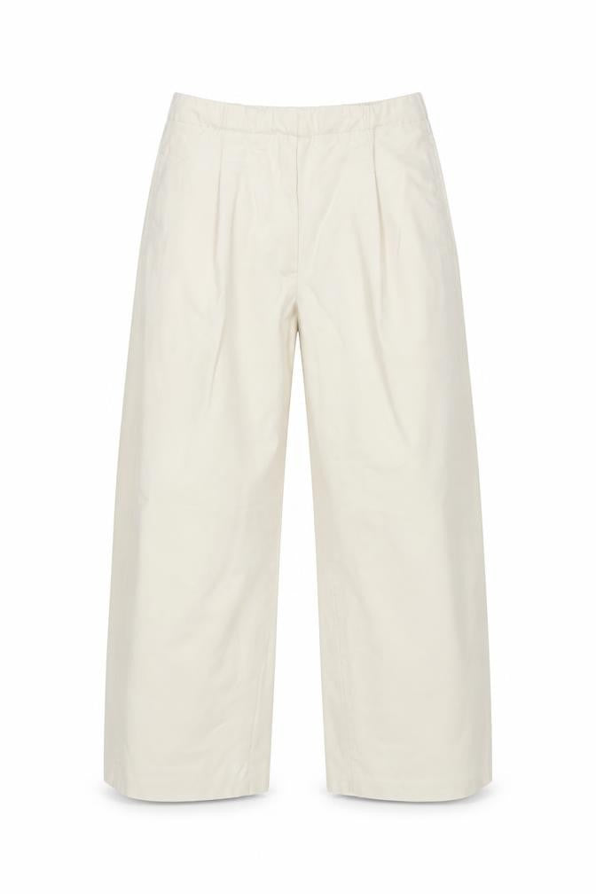 Marks and Spencer Women Ivory UK 10 Short Wide-Leg Cotton Trousers