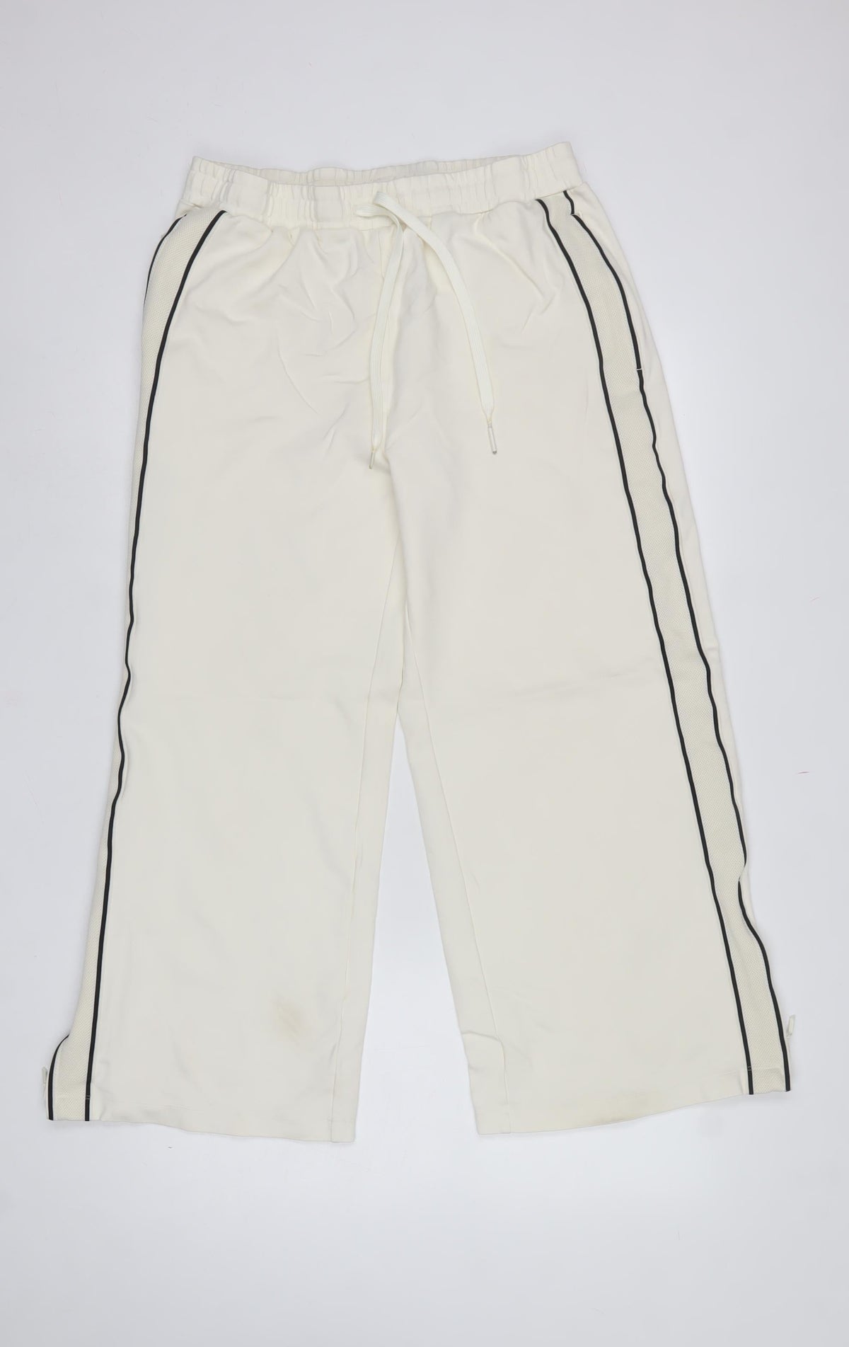 M&S Womens Ivory Size 14 Short Drawstring Side Stripe Jogger Trousers
