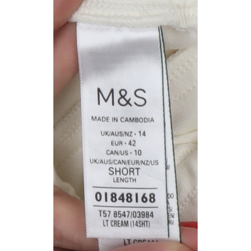 M&S Womens Ivory Size 14 Short Drawstring Side Stripe Jogger Trousers