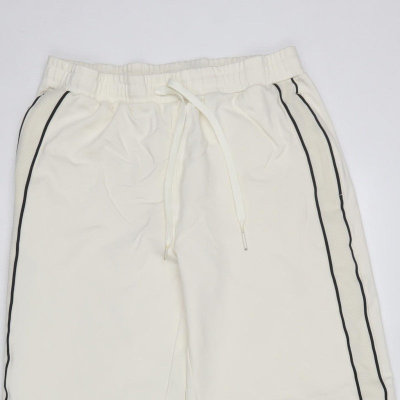 M&S Womens Ivory Size 14 Short Drawstring Side Stripe Jogger Trousers