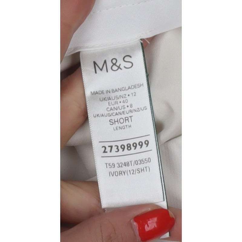 Marks & Spencer Women Ivory Size 12 Short Wide Leg Tailored Trousers
