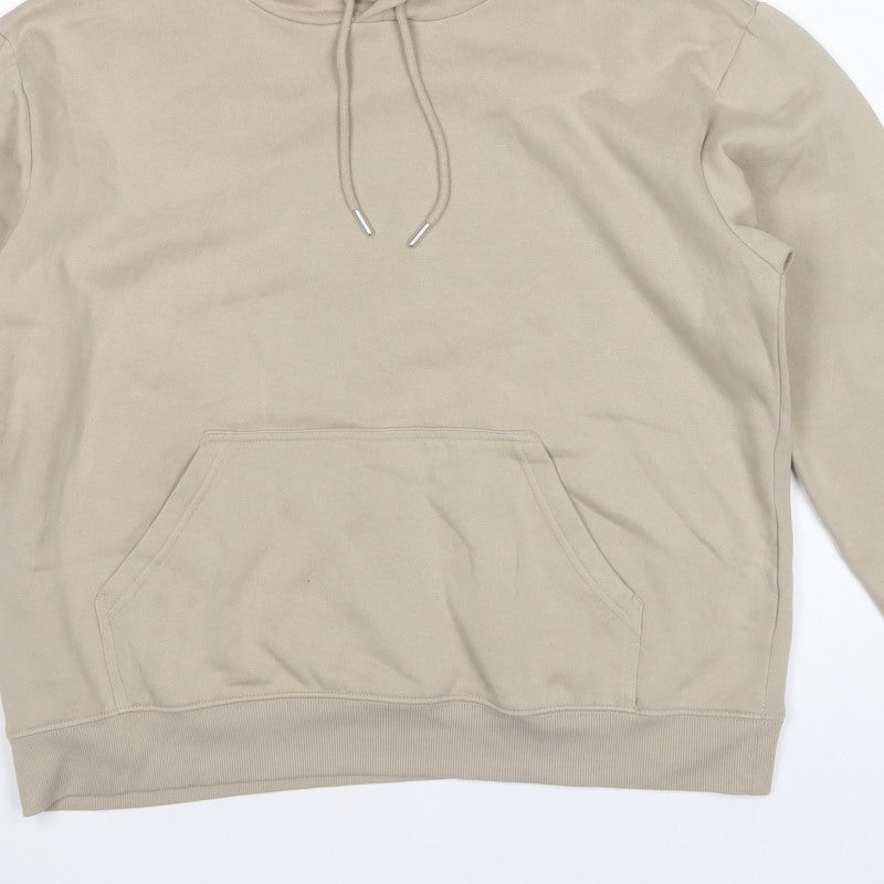 H&M Women's Beige M Pullover Hooded Fleece Hoodie Kangaroo Pocket