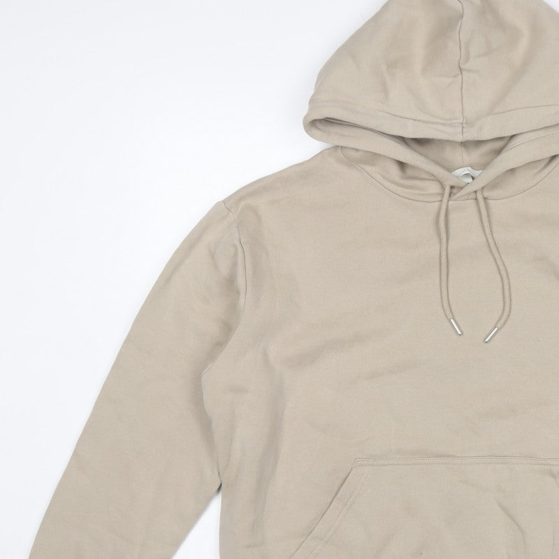 H&M Women's Beige M Pullover Hooded Fleece Hoodie Kangaroo Pocket