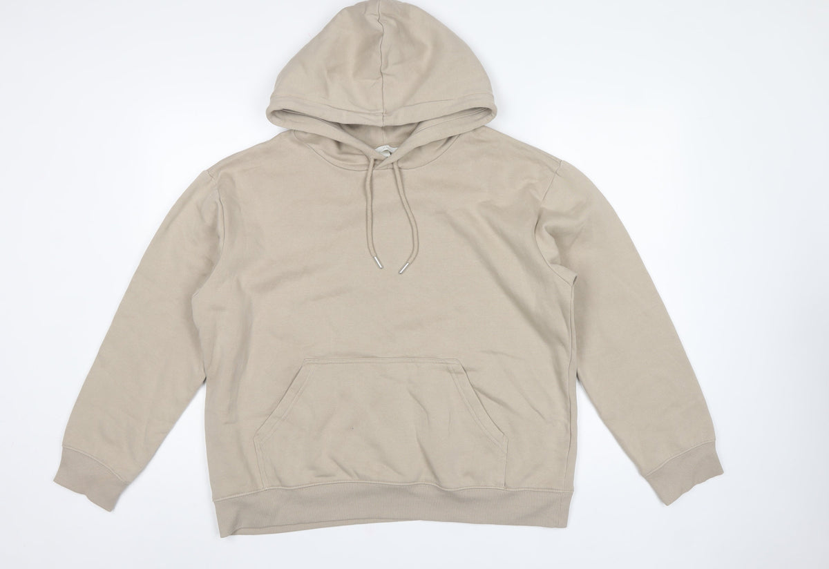 H&M Women's Beige M Pullover Hooded Fleece Hoodie Kangaroo Pocket