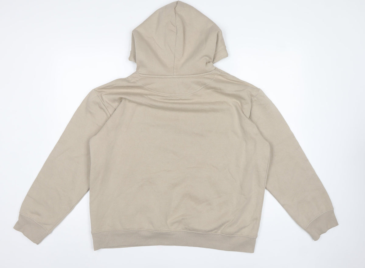 H&M Women's Beige M Pullover Hooded Fleece Hoodie Kangaroo Pocket