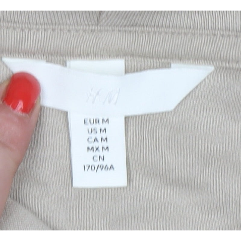 H&M Women's Beige M Pullover Hooded Fleece Hoodie Kangaroo Pocket