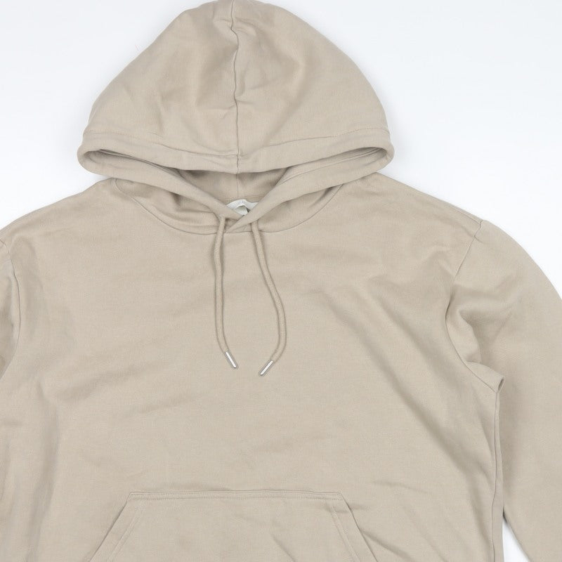 H&M Women's Beige M Pullover Hooded Fleece Hoodie Kangaroo Pocket
