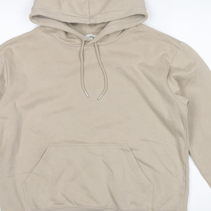 H&M Women's Beige M Pullover Hooded Fleece Hoodie Kangaroo Pocket
