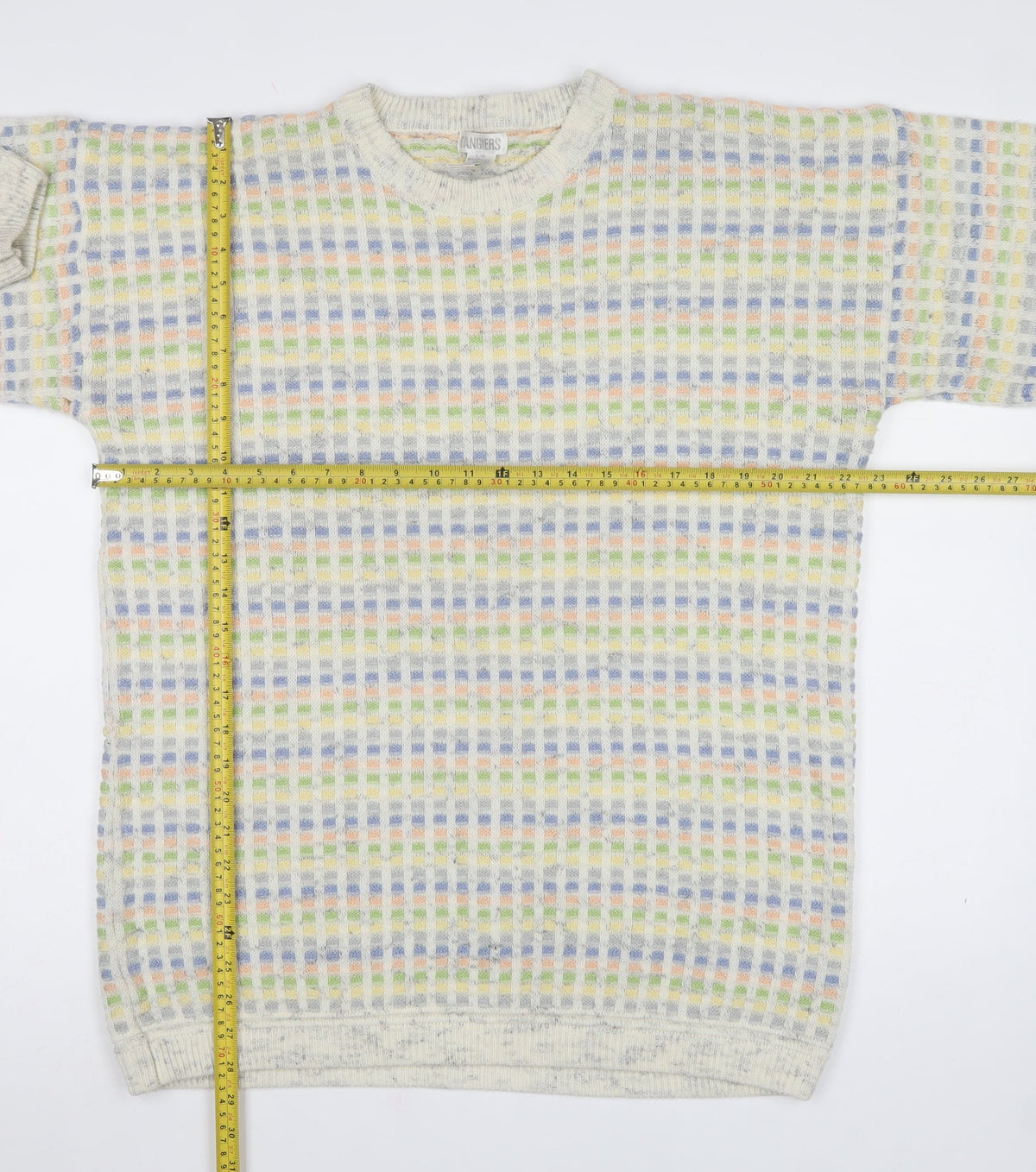 Tangiers Men’s Multicoloured L Geometric Knit Crew Neck Jumper Vintage