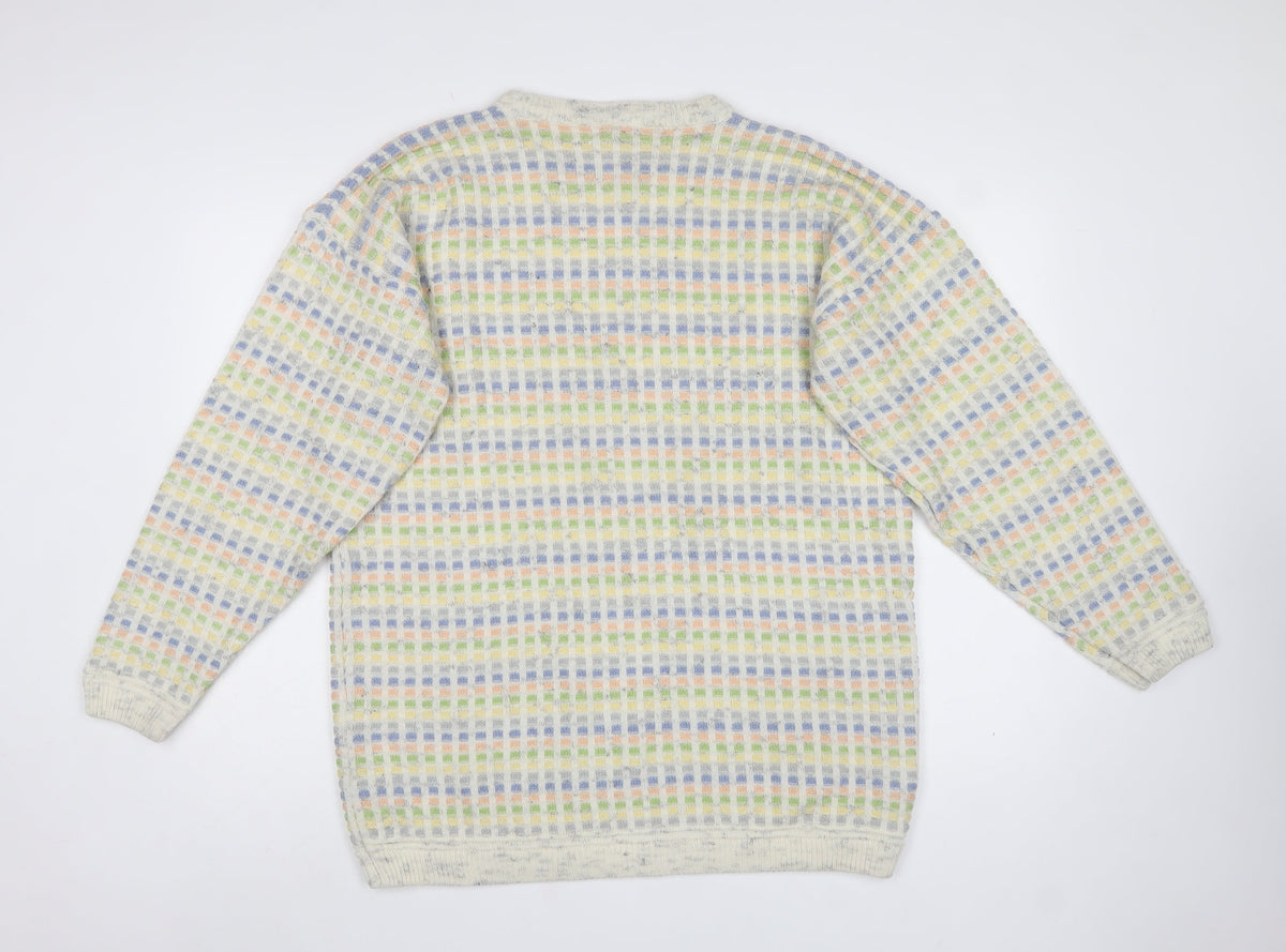 Tangiers Men’s Multicoloured L Geometric Knit Crew Neck Jumper Vintage